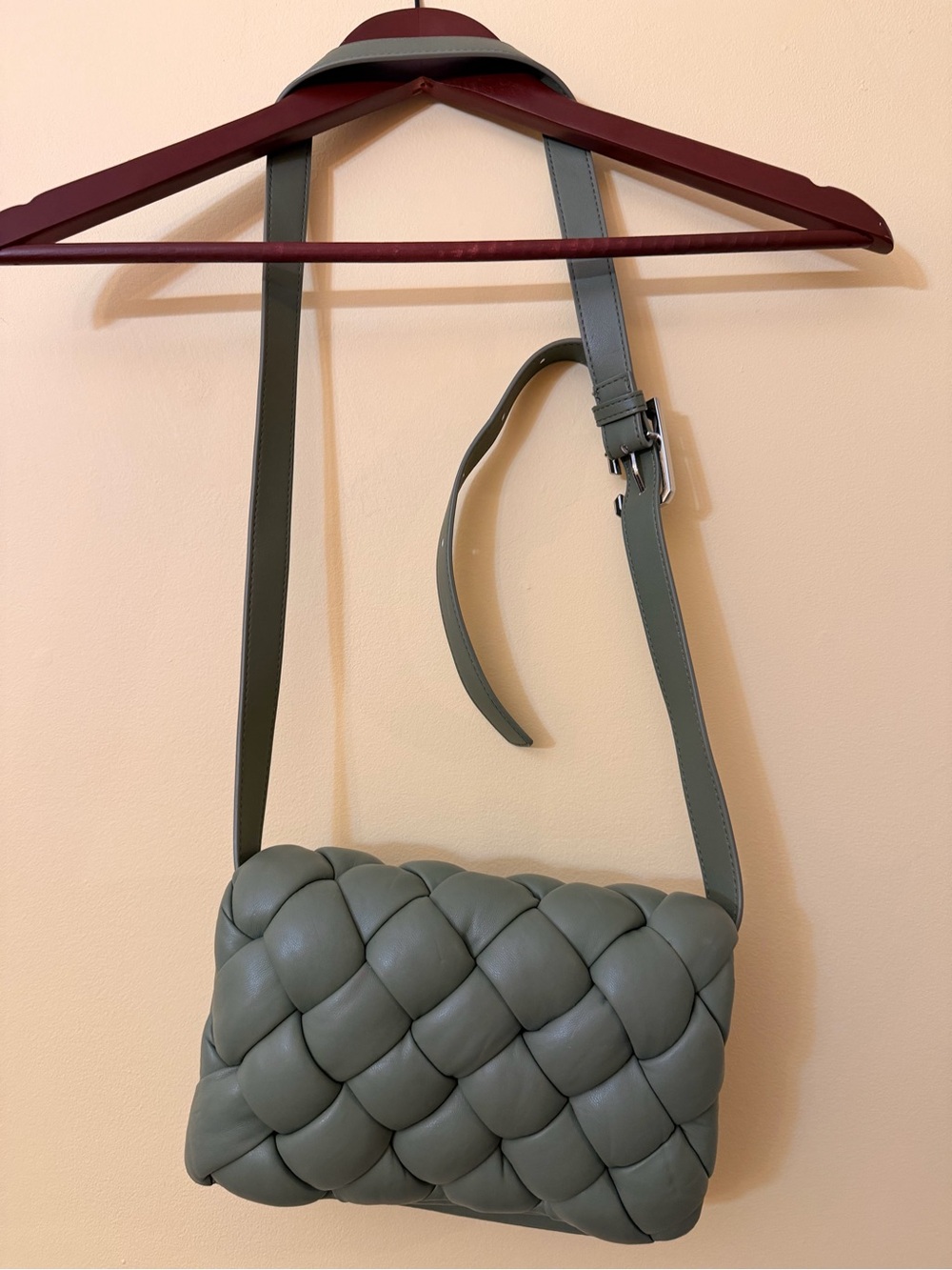 JW PEI Green Woven Padded Crossbody Shoulder Bag NWT Vegan Leather